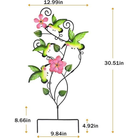 Hummingbird Duo Trellis | 8.5 30 Inch Hummingbird Garden Stake Decorative Art Metal Wall Decor Trellis